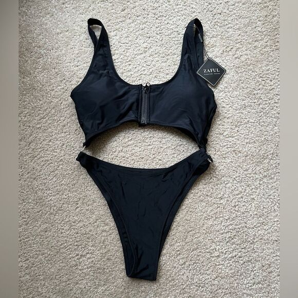 NWT Zaful One Piece Zipper High Cut Bathing Suit - Picture 2 of 7